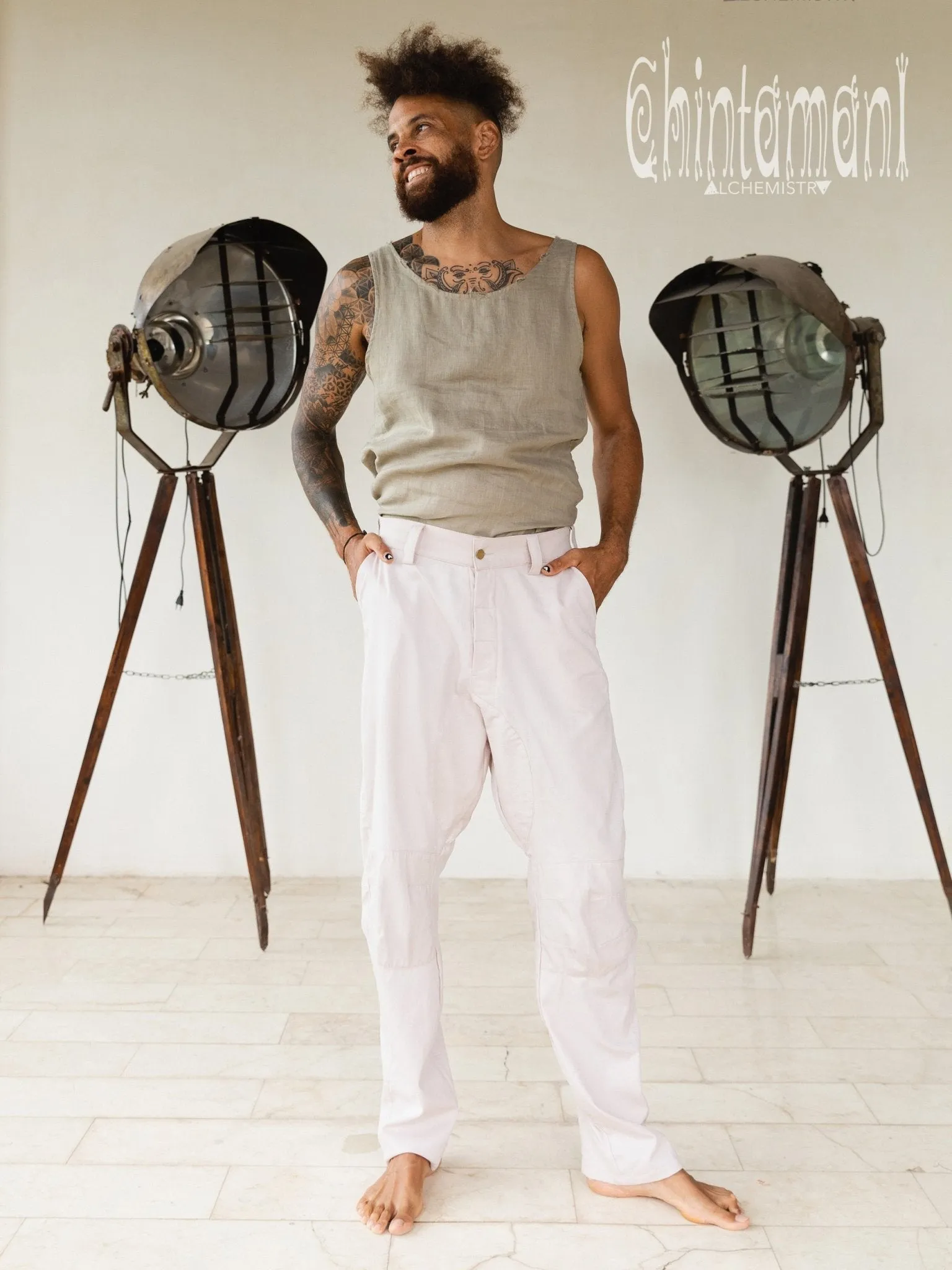 Mens Cotton Twill Long Pants / Light Gray