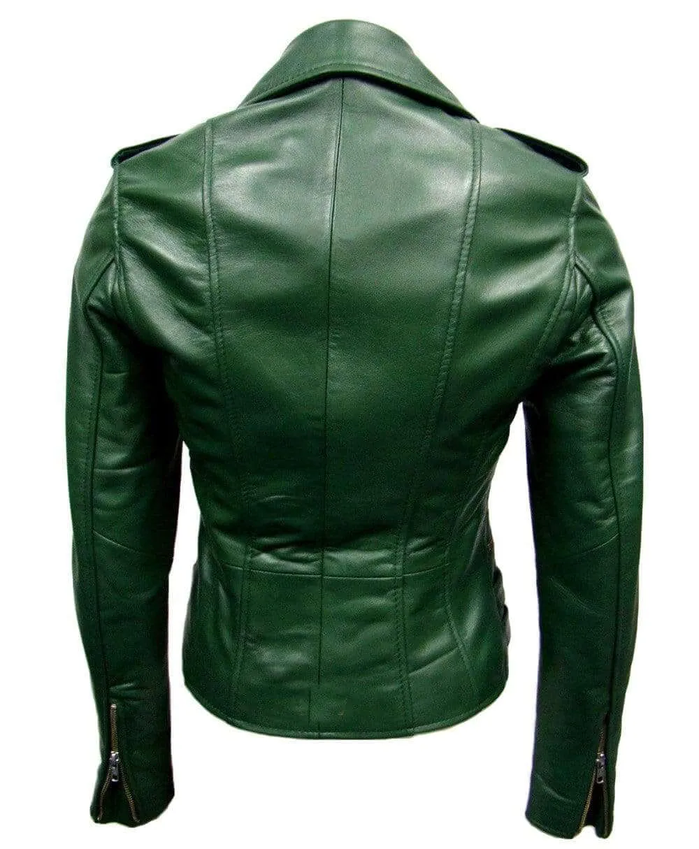 Mens Genuine Zipper Belted Leather Quilted Motorcycle Green Jacket Slim fit Biker Jacket