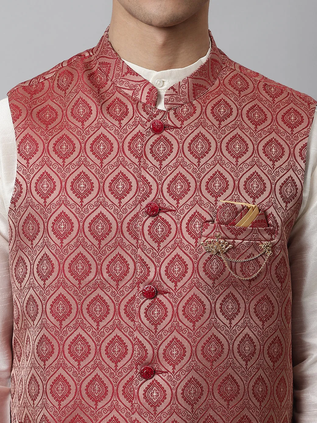 Men'S Maroon Woven Design Waistcoats