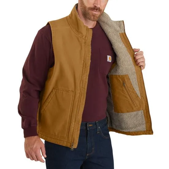 Men's Sherpa Lined Mock Neck Carhartt Brown Vest 104277 BRN