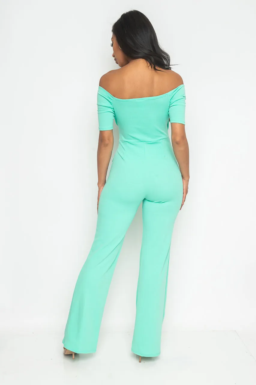 Mint Green Cold Shoulder Jumpsuit