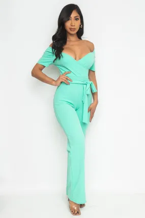 Mint Green Cold Shoulder Jumpsuit