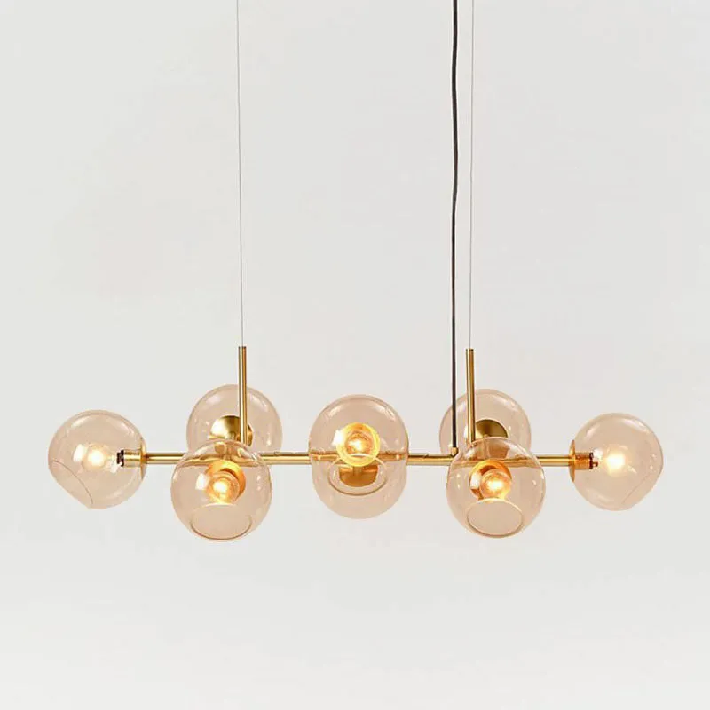 Modern Brass Island Light with Dome Glass Shades - 8-Light Dining Room Suspension Lighting