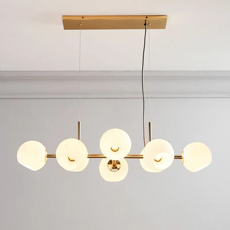 Modern Brass Island Light with Dome Glass Shades - 8-Light Dining Room Suspension Lighting