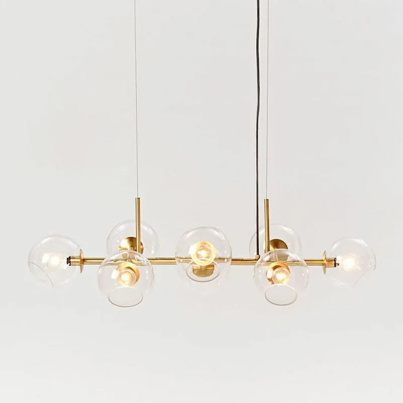 Modern Brass Island Light with Dome Glass Shades - 8-Light Dining Room Suspension Lighting