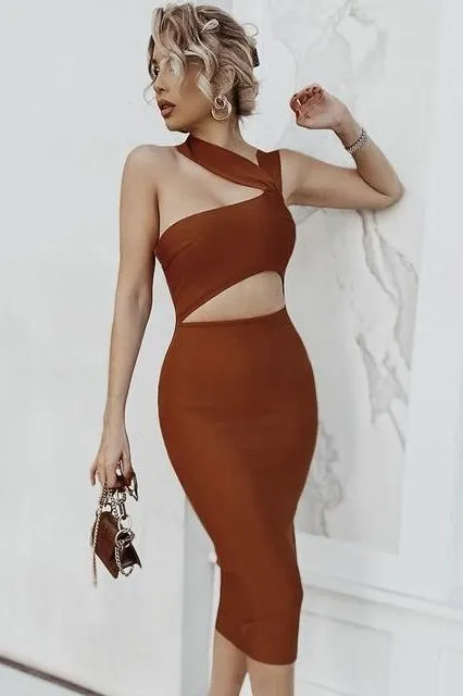 Molly Bandage Midi Dress - Tan Brown