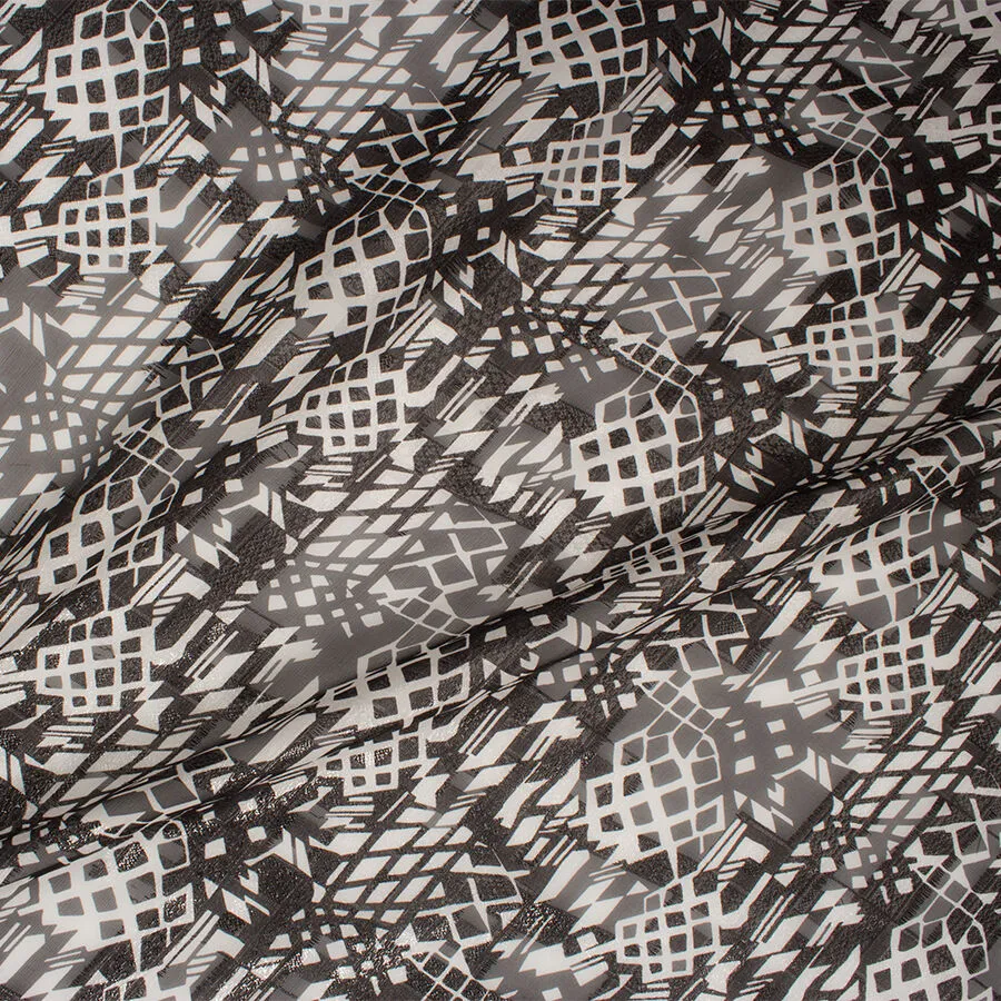 Monochrome Printed Silk Jacquard