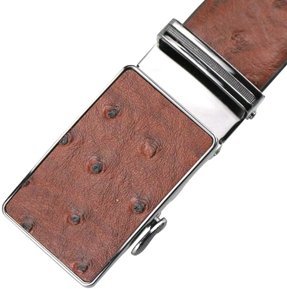 MRoyale™ Leather Ratchet Belt | Ostrich Grain | Men's 35mm Automatic Slide Buckle