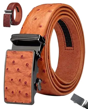 MRoyale™ Leather Ratchet Belt | Ostrich Grain | Men's 35mm Automatic Slide Buckle