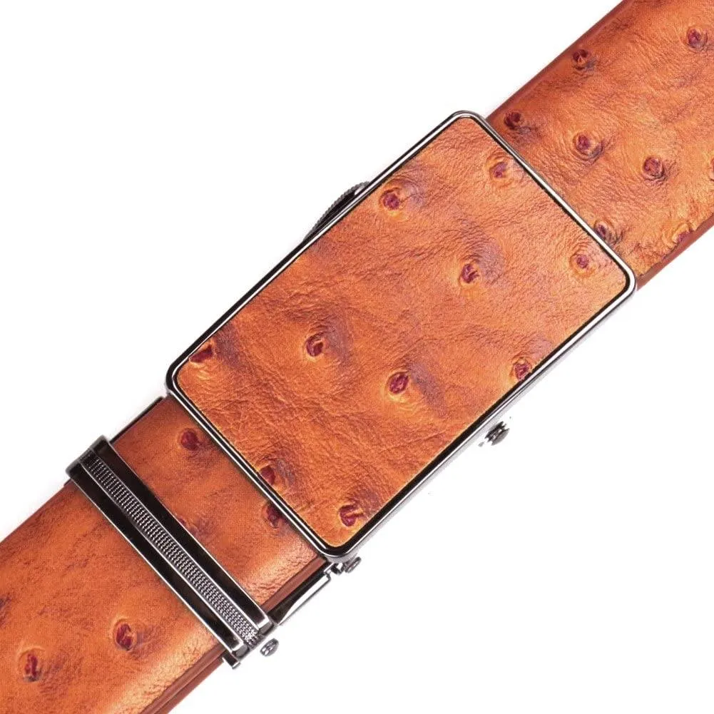 MRoyale™ Leather Ratchet Belt | Ostrich Grain | Men's 35mm Automatic Slide Buckle