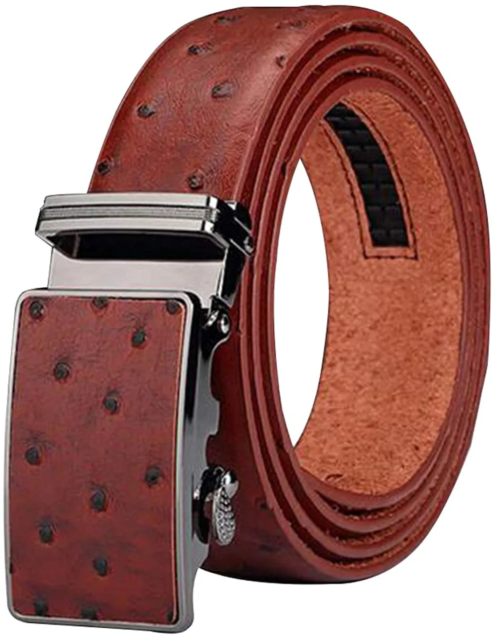 MRoyale™ Leather Ratchet Belt | Ostrich Grain | Men's 35mm Automatic Slide Buckle