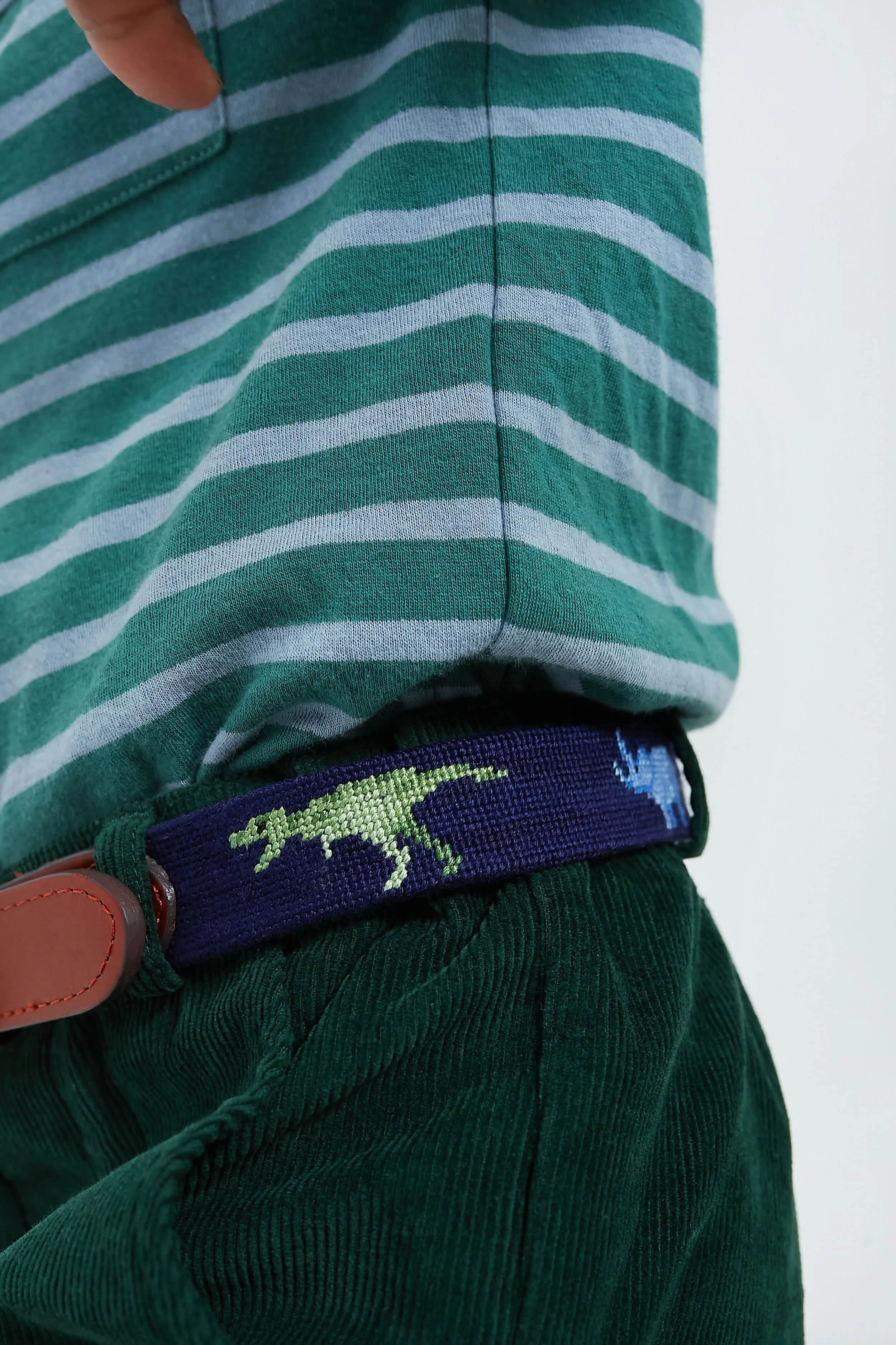 Navy Dinosaurs Needlepoint Childrens Belt