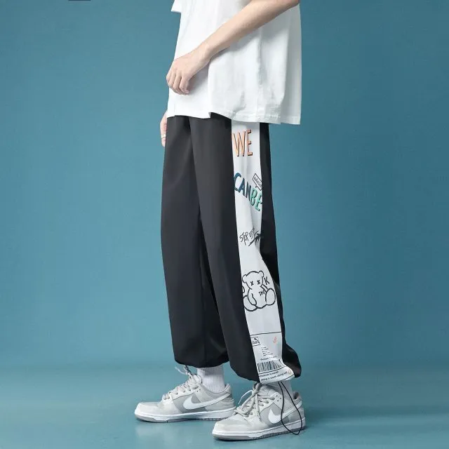 New Men's Pants Fashion Korean Style Ribbon Streetwear Harem Pants Elastic Waist Cargo Pants Men Casual Hip Hop Sweatpants Men