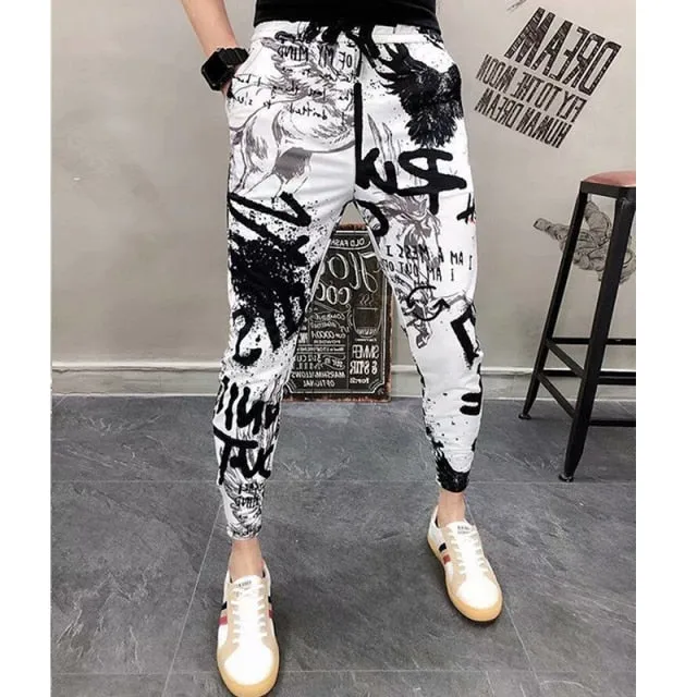 New Men's Pants Fashion Korean Style Ribbon Streetwear Harem Pants Elastic Waist Cargo Pants Men Casual Hip Hop Sweatpants Men