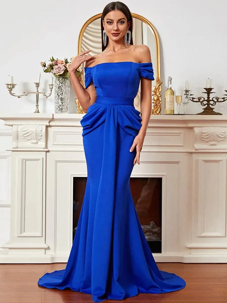 Off Shoulder Blue Mermaid Prom Dress XH2068