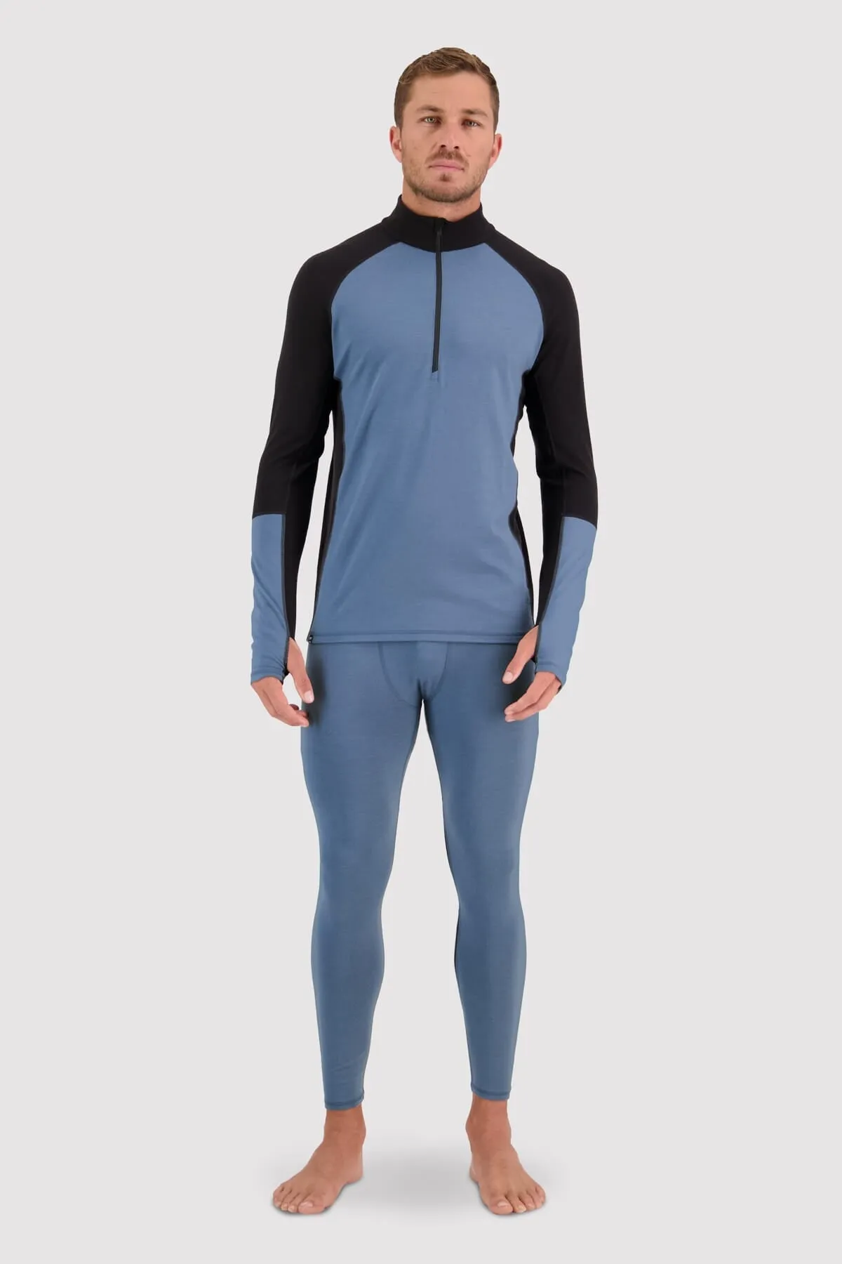 Olympus Merino Base Layer 1/2 Zip Long Sleeve - Blue Slate Black