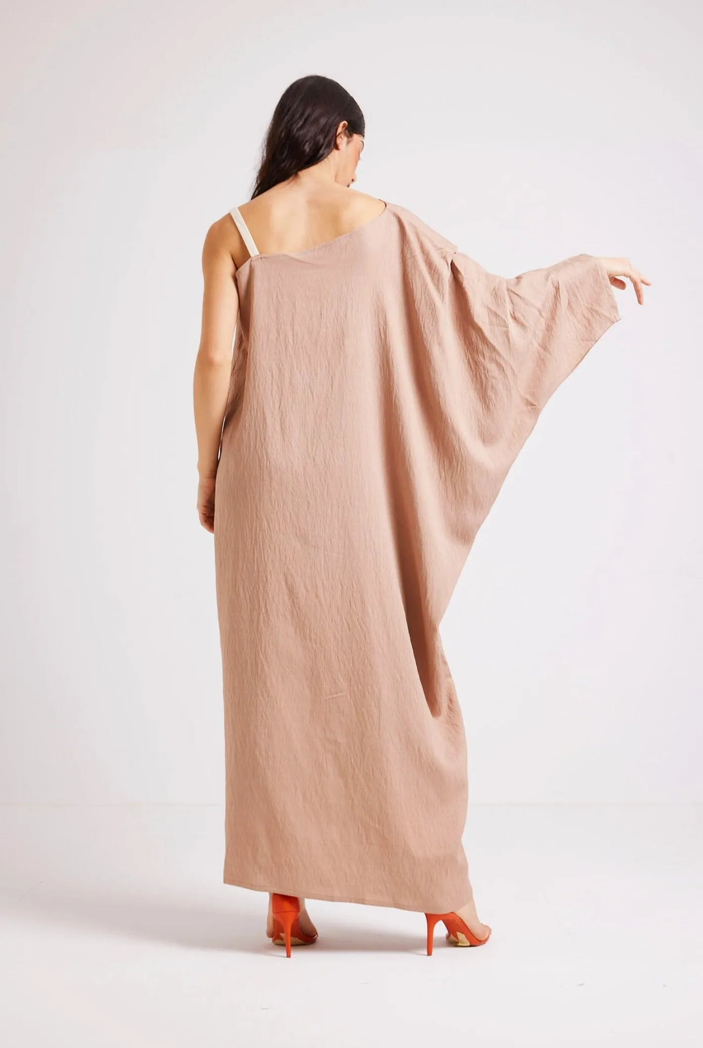 ONE SHOULDER KAFTAN DRESS - BEIGE