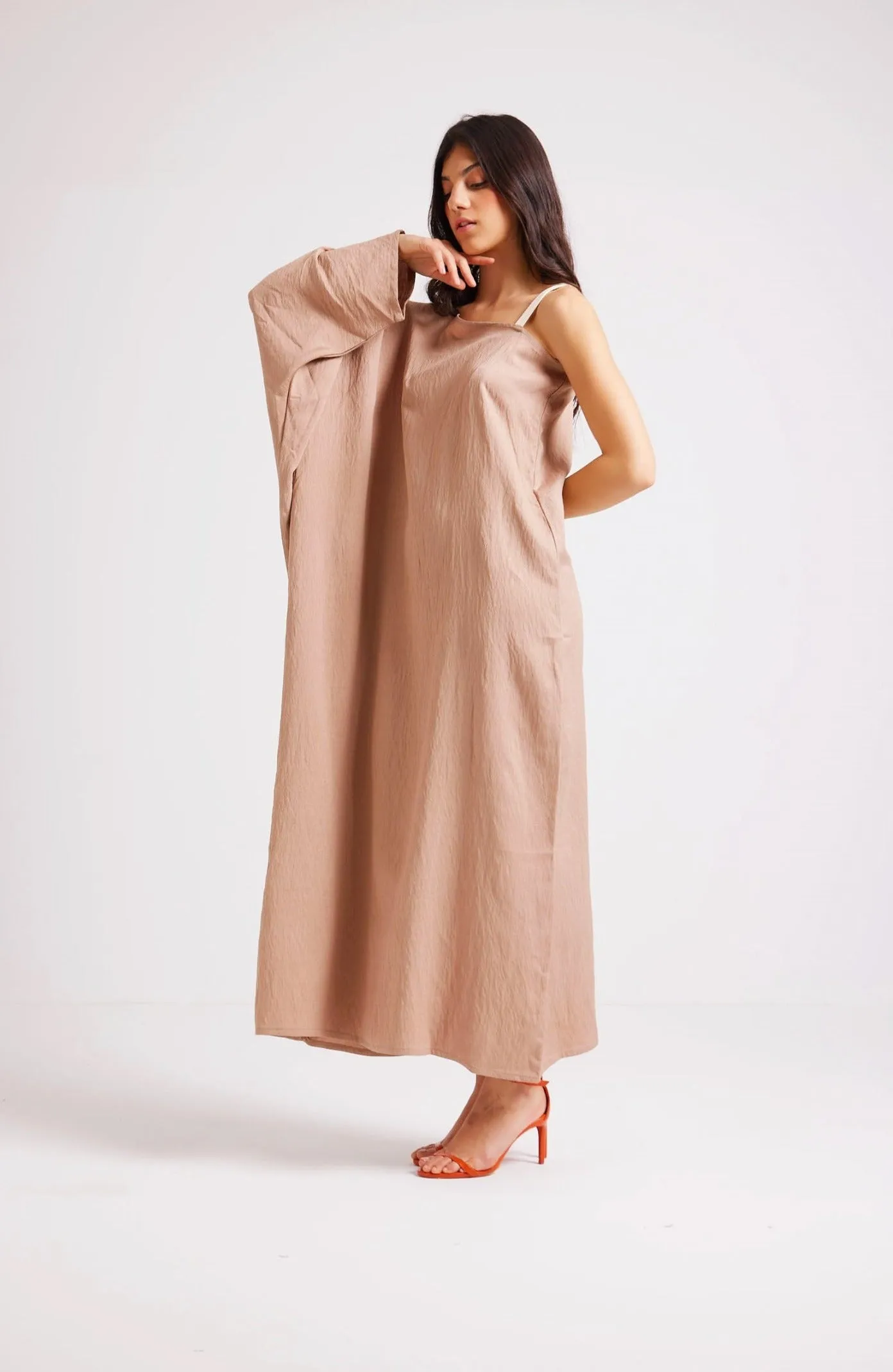 ONE SHOULDER KAFTAN DRESS - BEIGE