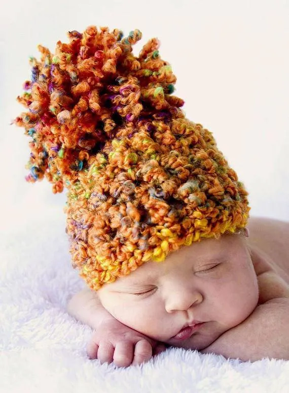 Orange Rainbow Newborn Pom Hat