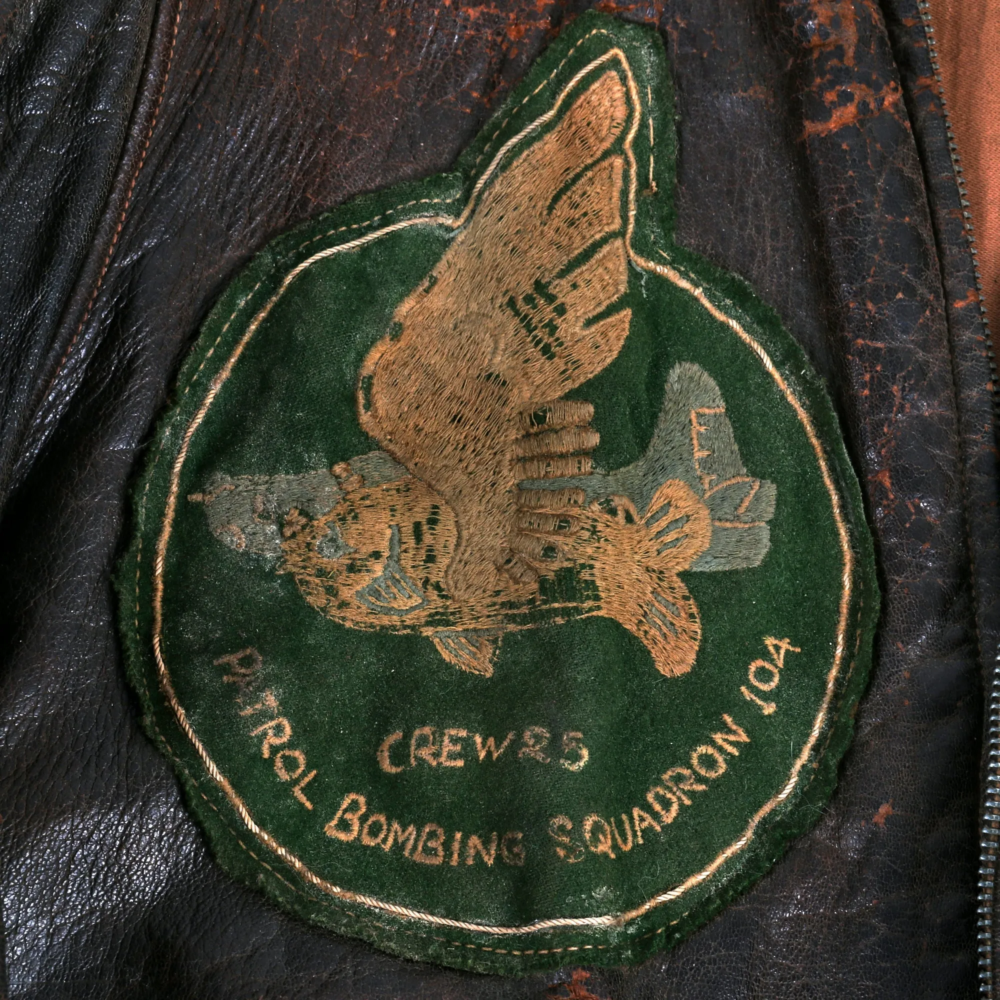 Original U.S. WWII Named US Navy Patrol Bombing Squadron (VB later renamed VPB)-104 G-1 Leather Flying Jacket - M. Kusenda USNR