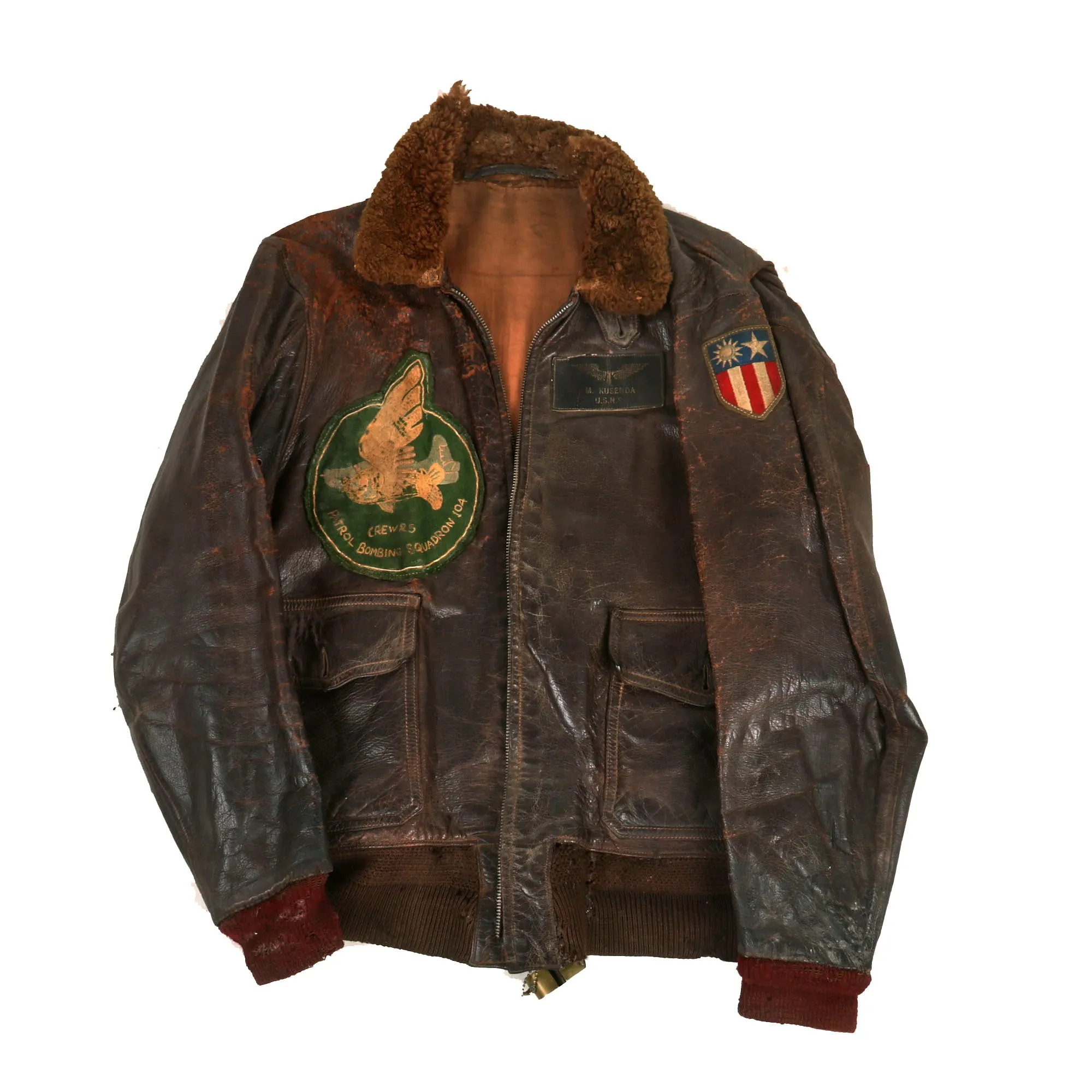 Original U.S. WWII Named US Navy Patrol Bombing Squadron (VB later renamed VPB)-104 G-1 Leather Flying Jacket - M. Kusenda USNR