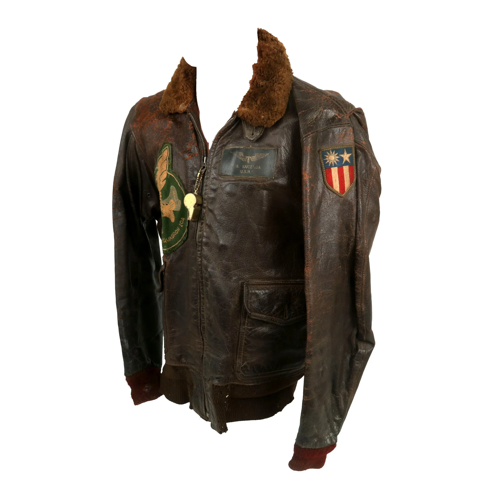 Original U.S. WWII Named US Navy Patrol Bombing Squadron (VB later renamed VPB)-104 G-1 Leather Flying Jacket - M. Kusenda USNR