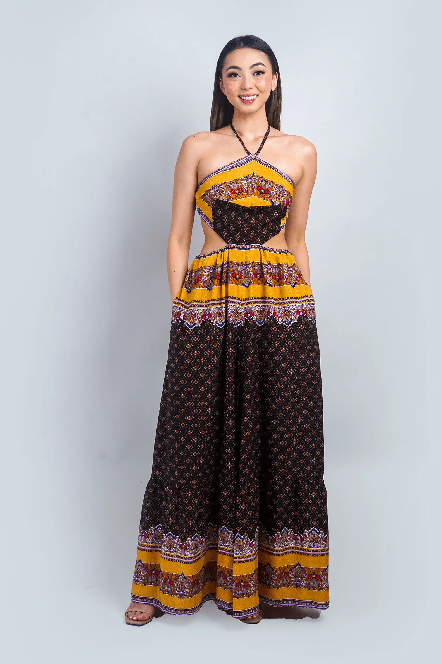 Paisley Print Halter Jumpsuit