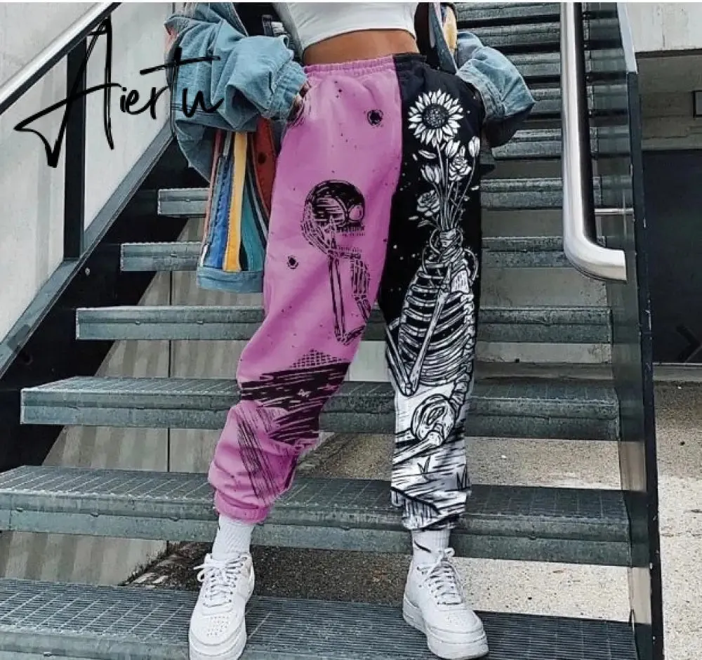 Pants Women Fashion High Waist Wide Leg Sweatpants Autumn Streetwear Casual Elastic Patchwork Joggers Woman Soft Trousers