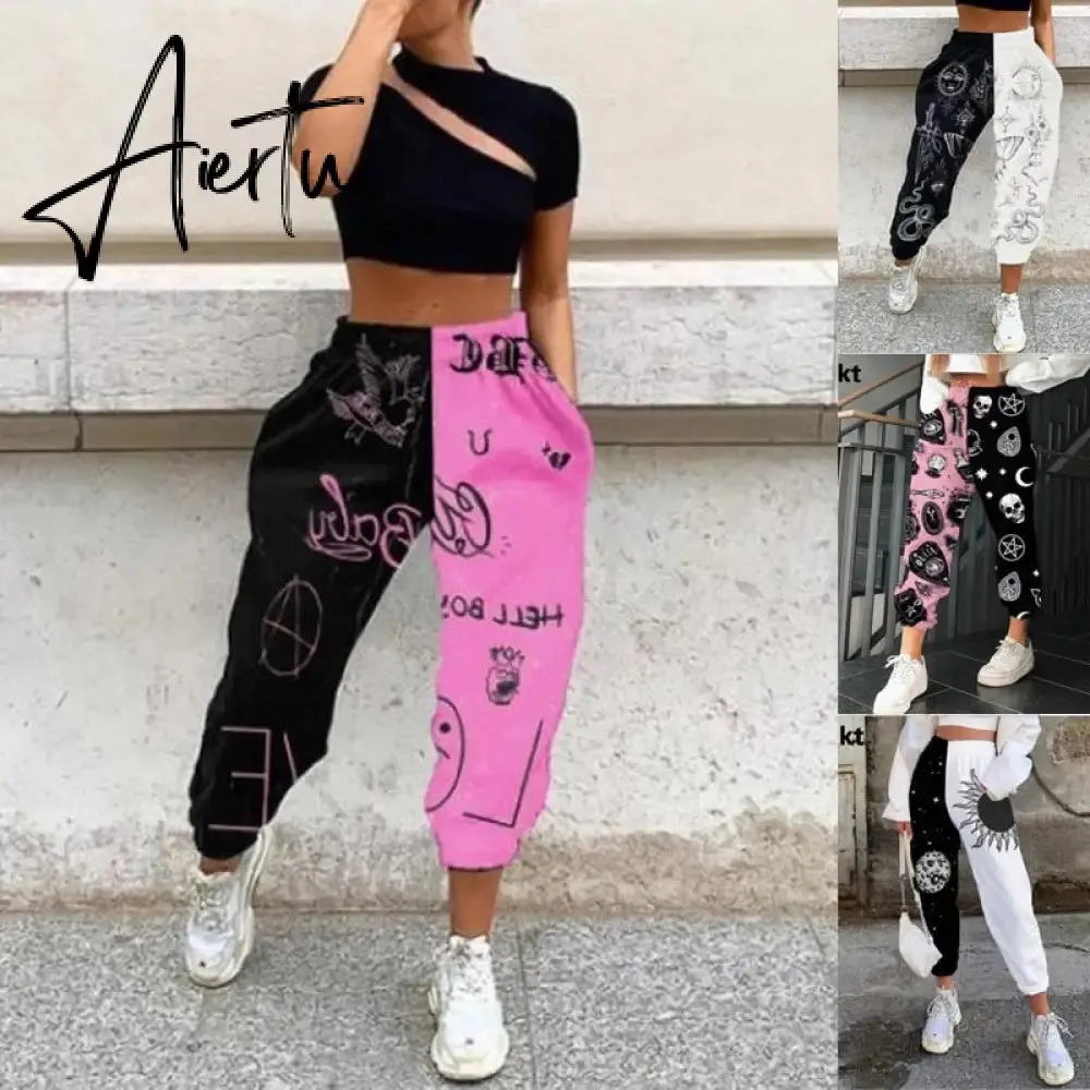 Pants Women Fashion High Waist Wide Leg Sweatpants Autumn Streetwear Casual Elastic Patchwork Joggers Woman Soft Trousers