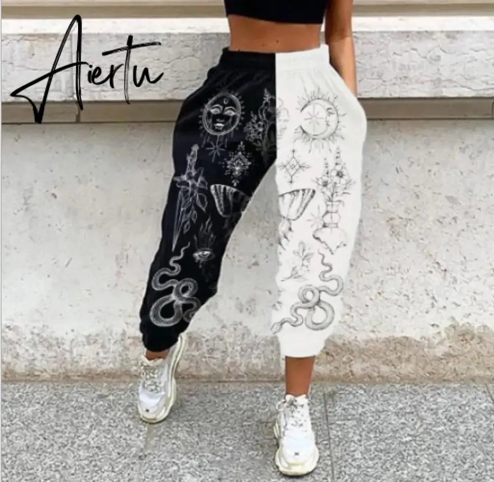 Pants Women Fashion High Waist Wide Leg Sweatpants Autumn Streetwear Casual Elastic Patchwork Joggers Woman Soft Trousers