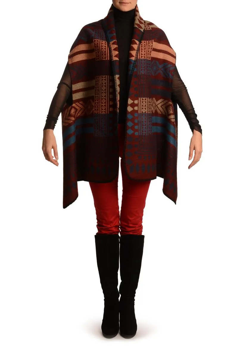 Peach, Beige & Blue Aztec On Boudreaux Blanket Wrap (Poncho)