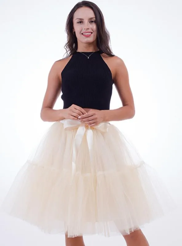 PETTICOAT 5 LAYERS TUTU TULLE SKIRT VINTAGE MIDI PLEATED SKIRTS