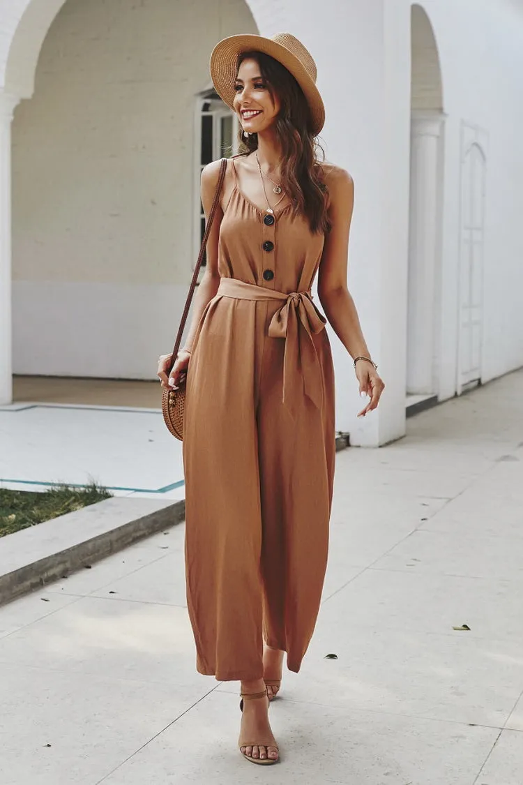 Plain Belt Jumpsuit