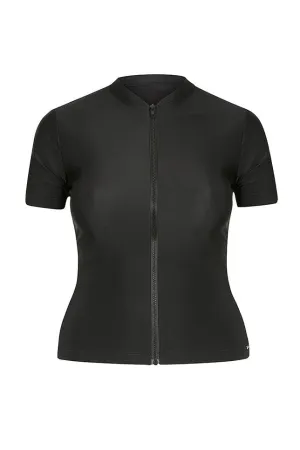 Plain Black Short Sleeve Rash Vest