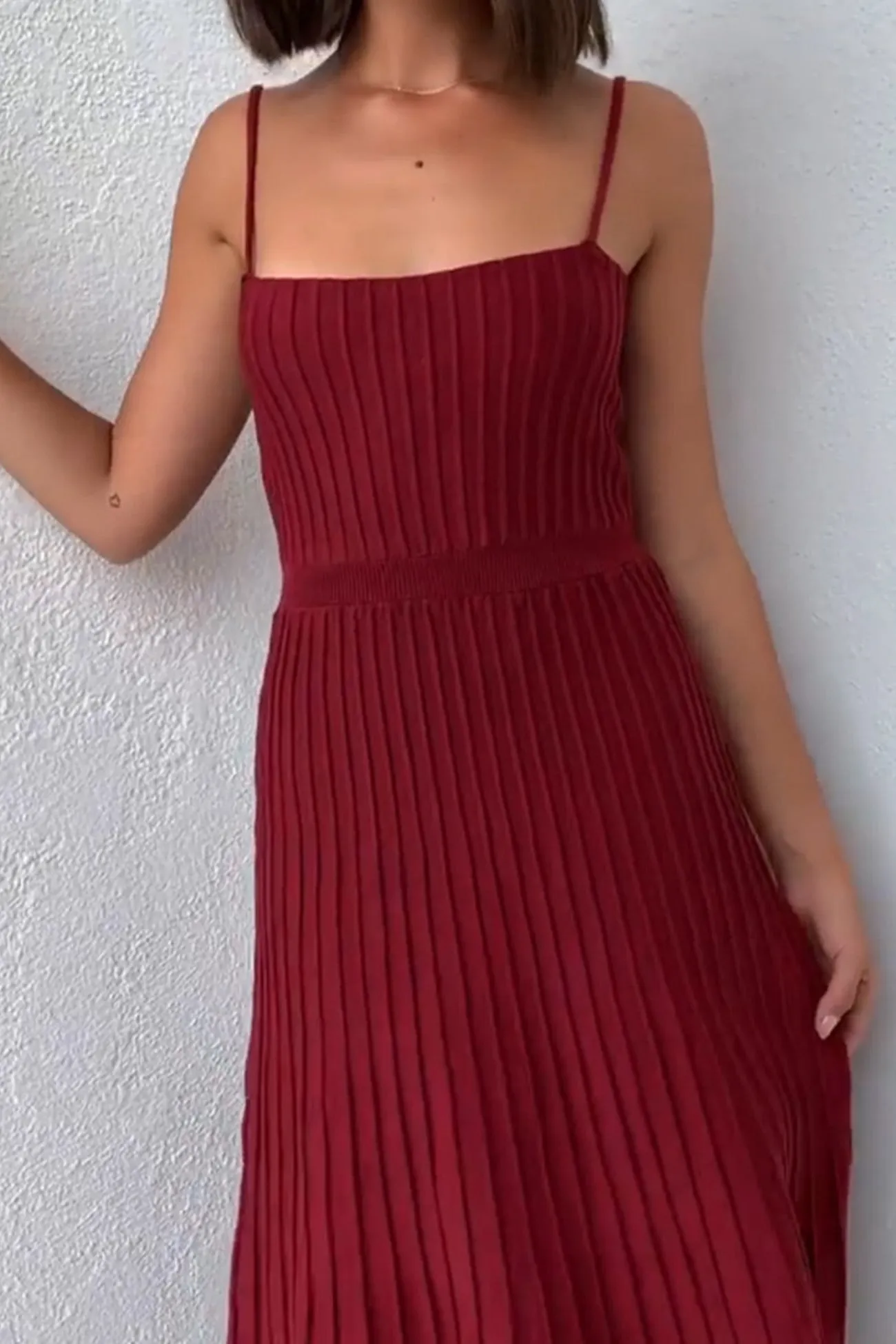 Pleated High Waist Knit Dress