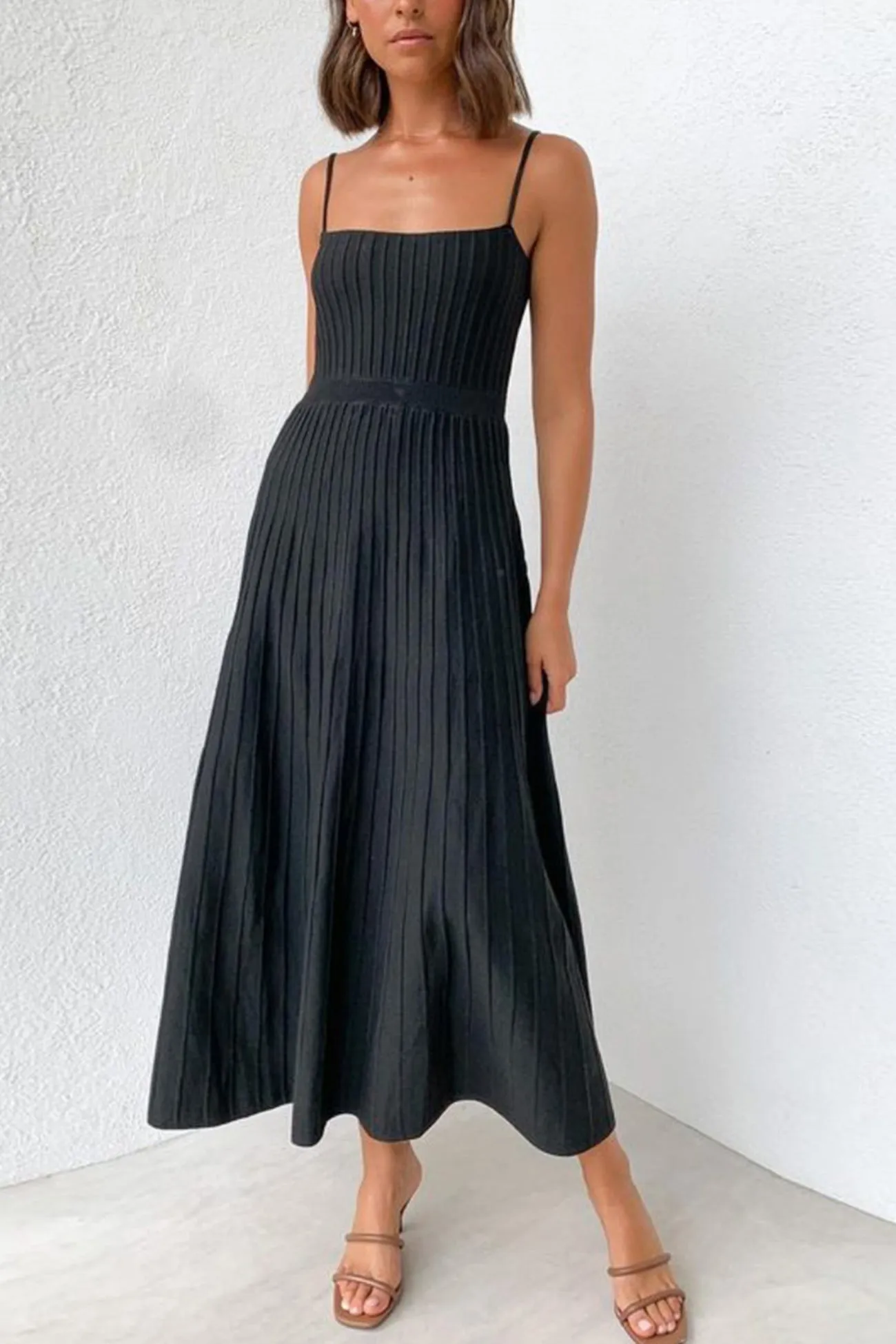 Pleated High Waist Knit Dress