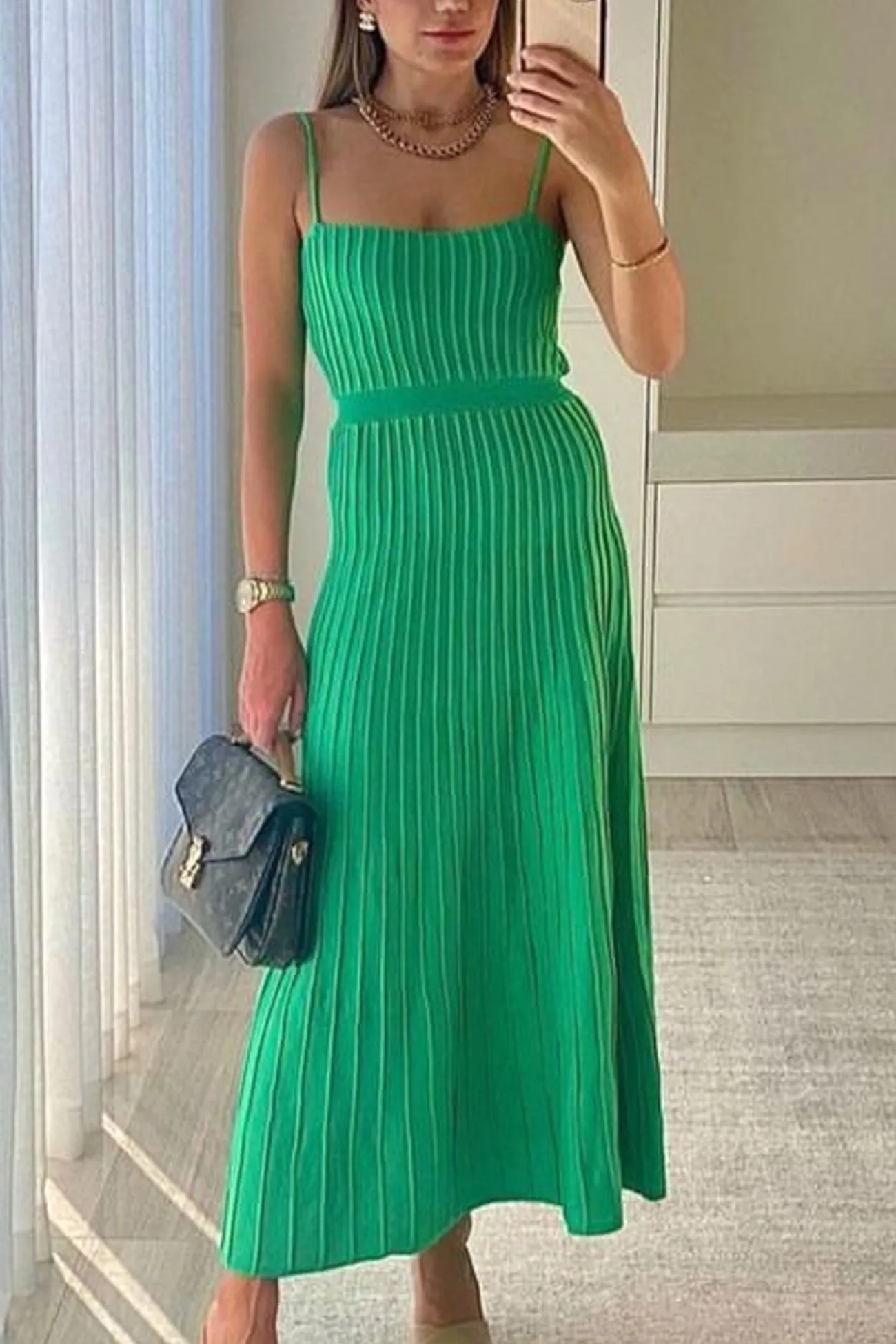 Pleated High Waist Knit Dress