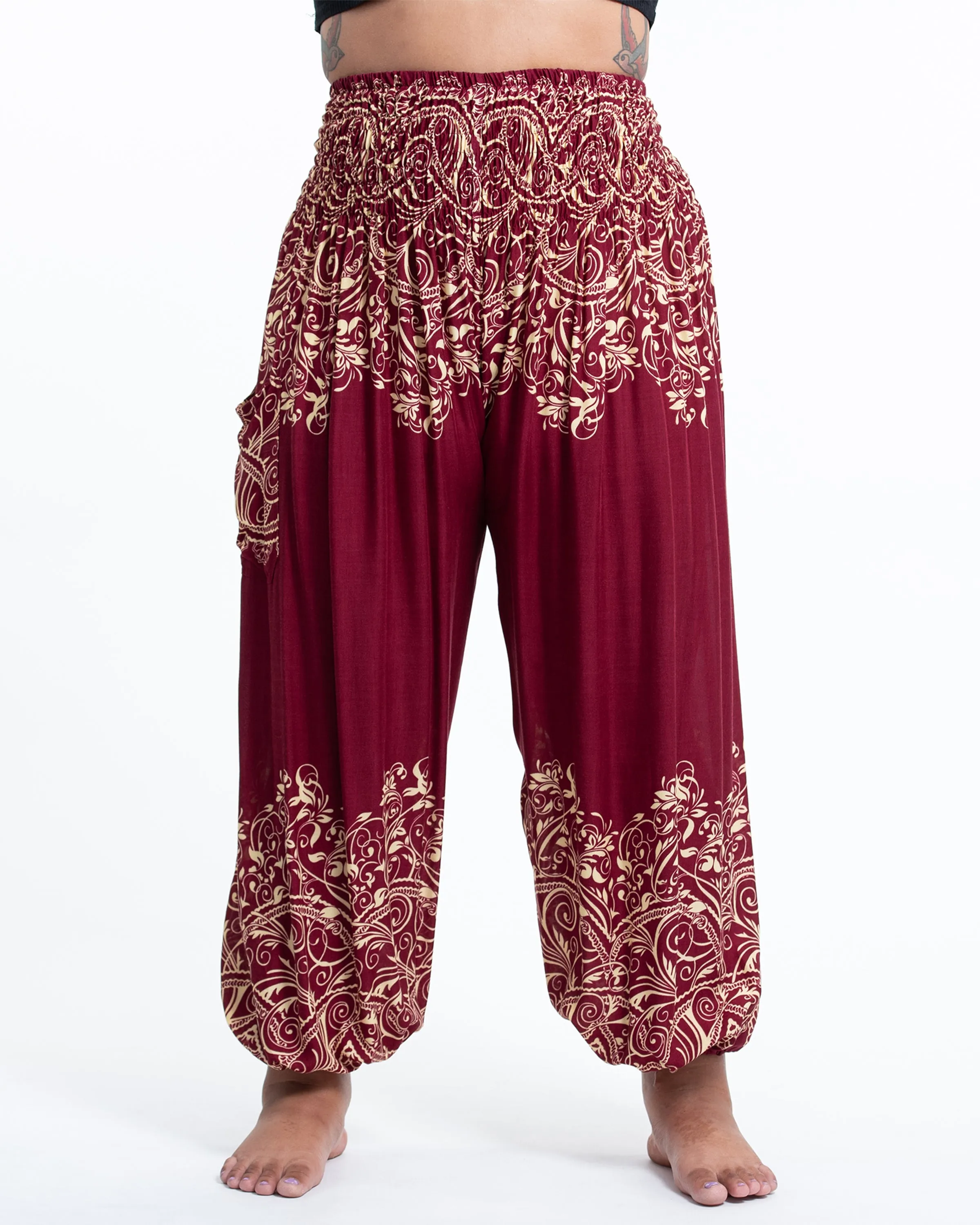 Plus Size Unisex Vines Harem Pants in Red