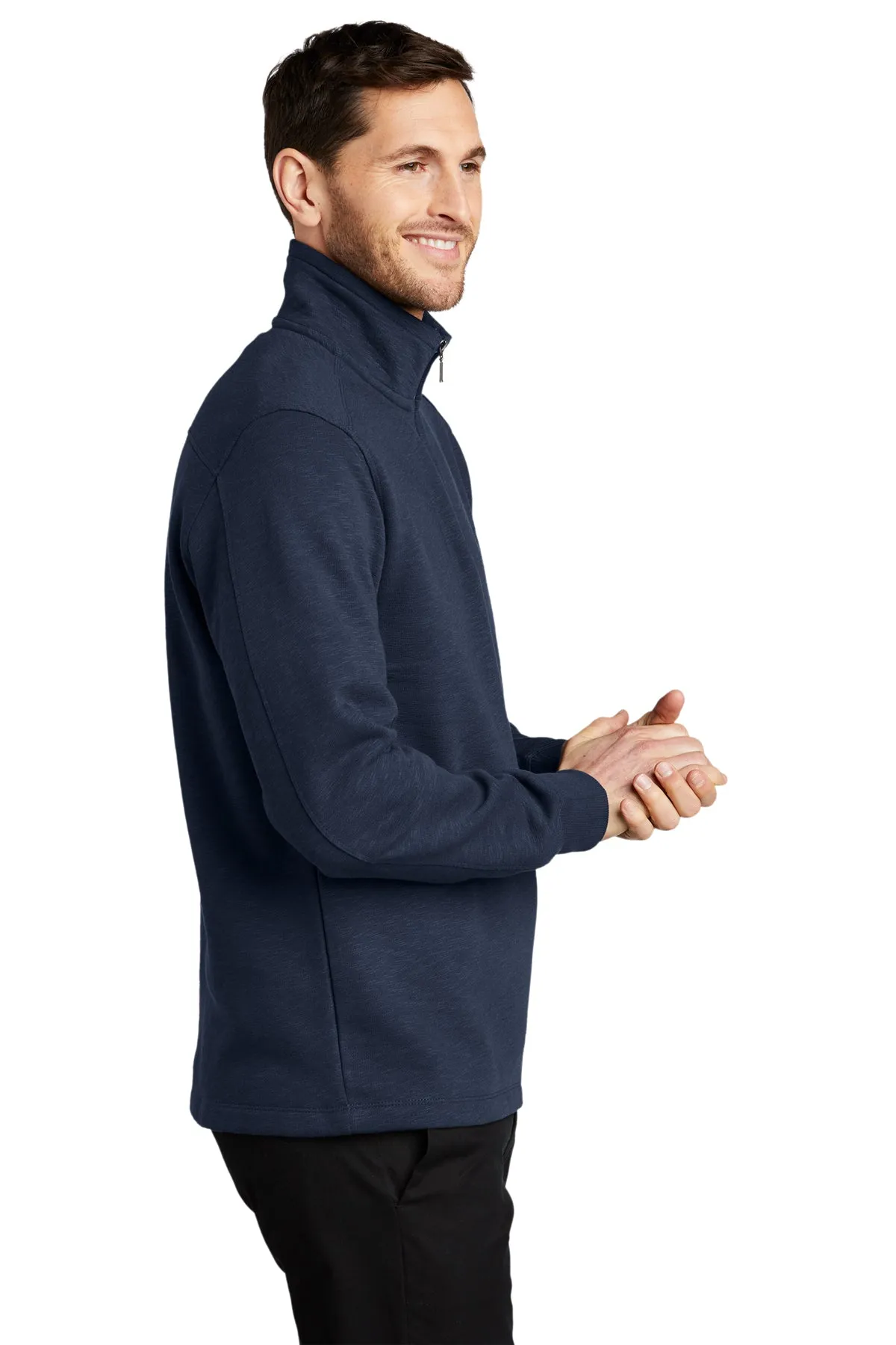 Port Authority Slub Fleece 1/4-Zip Branded Pullovers, Navy