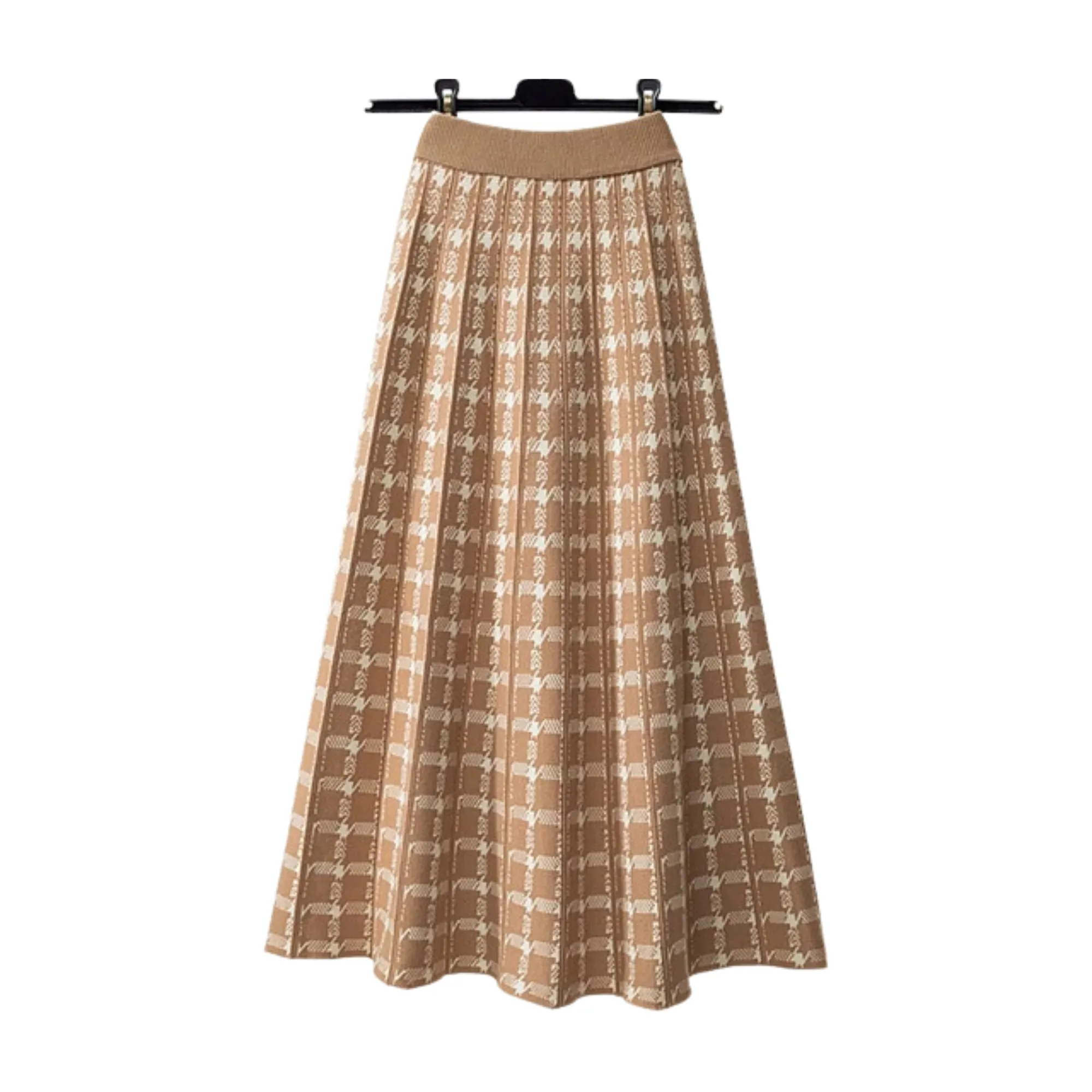 Pre Order:  Houndstooth Knitted Plaid Midi Skirt