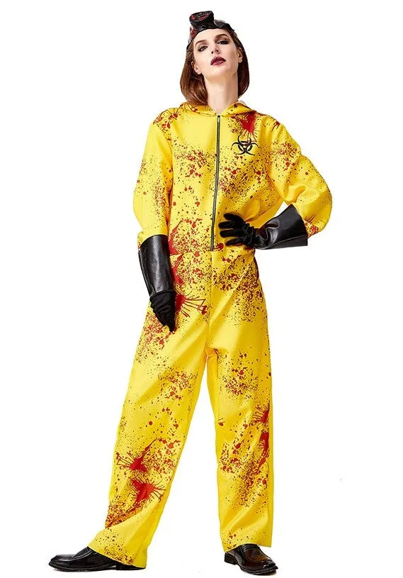 Premium Canary Yellow Adult Biohazard Hooded Jumpsuit