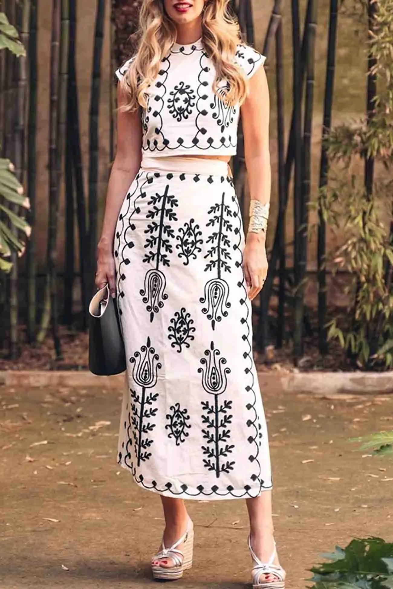 Printed Short Sleeve Strappy Skirt Set