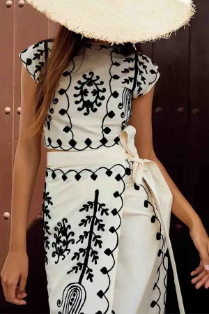 Printed Short Sleeve Strappy Skirt Set