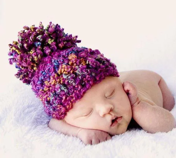 Purple Rainbow Newborn Pom Hat