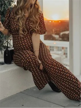 Retro Bohemian Geometric Print Maternity Jumpsuit