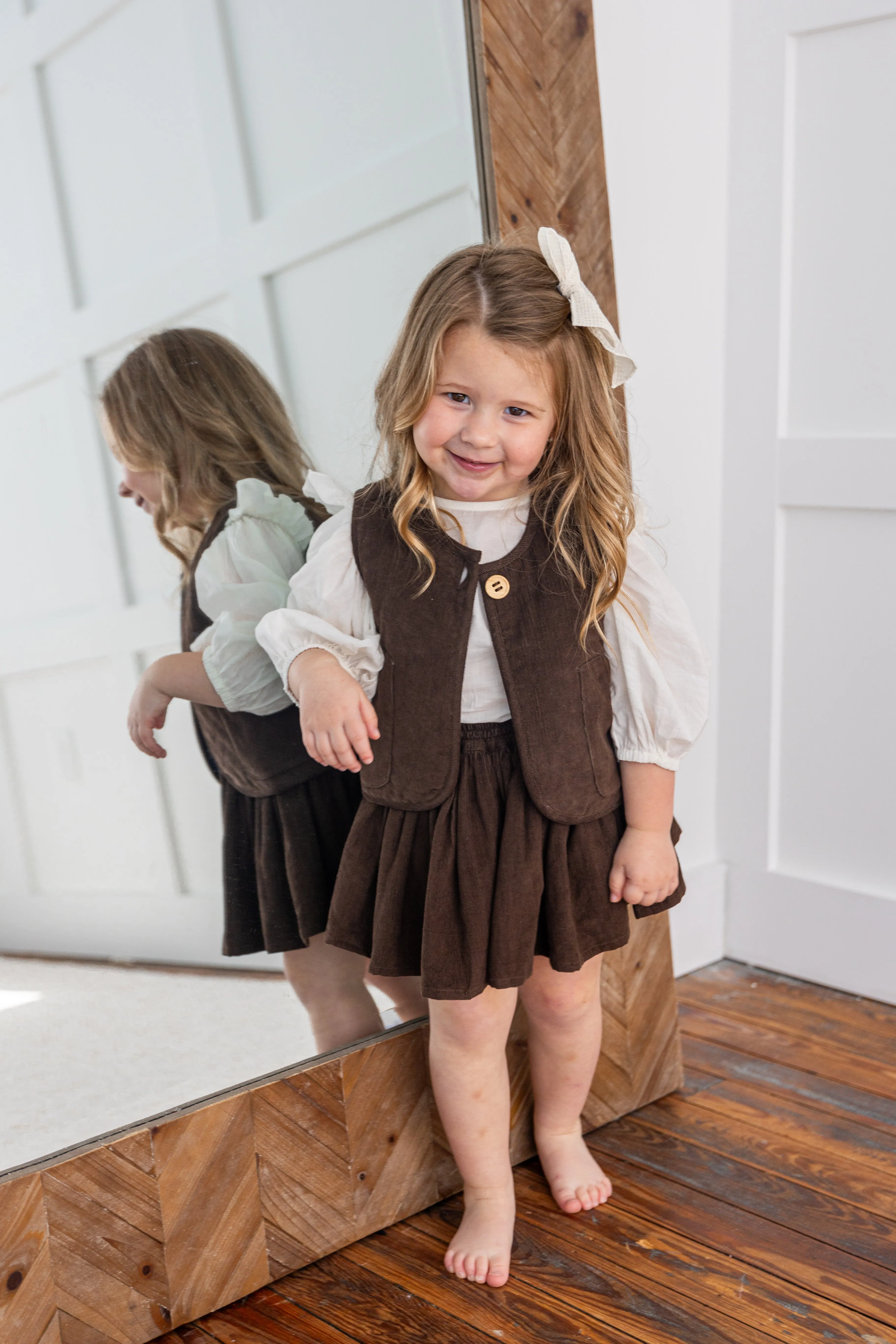 Reversible Chocolate Brown Corduroy & Grey Floral Print Quilted Sleeveless Jacket