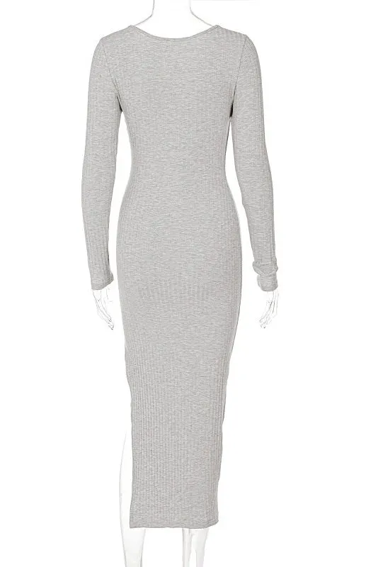 Ribbed Square Neck Bodycon Casual Dress