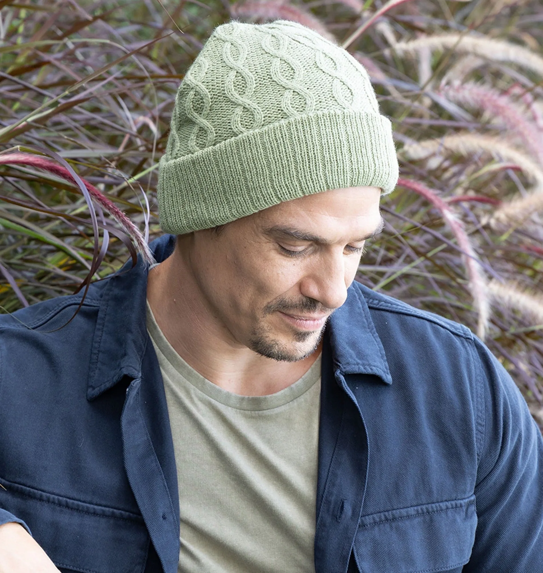 Rigon Cable Knit Unisex Beanie - Olive Green