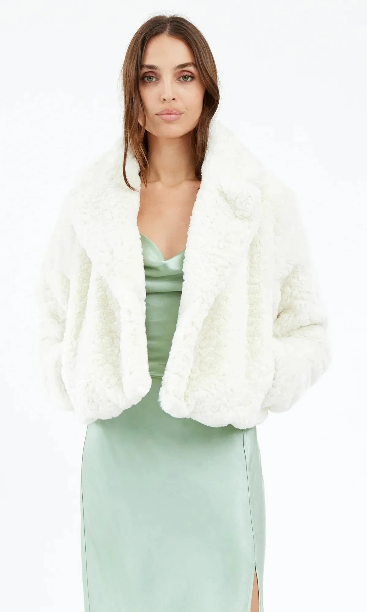 Roselyn Faux Fur Cropped Coat ~ Ivory