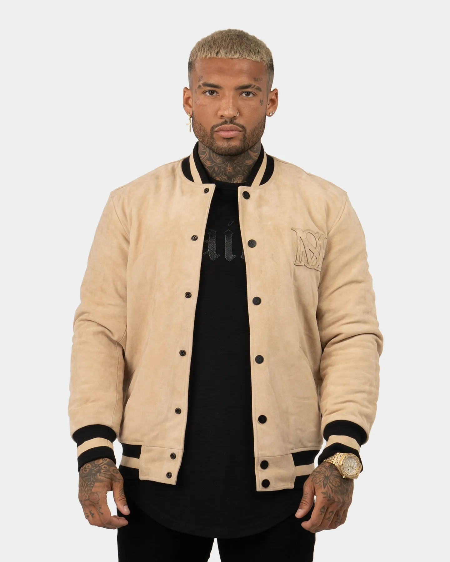 Saint Morta Co-Ed Suede Varsity Jacket Stone